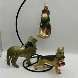 Festive German Shepherd Ornament Trio - Gold, Brown, Black
